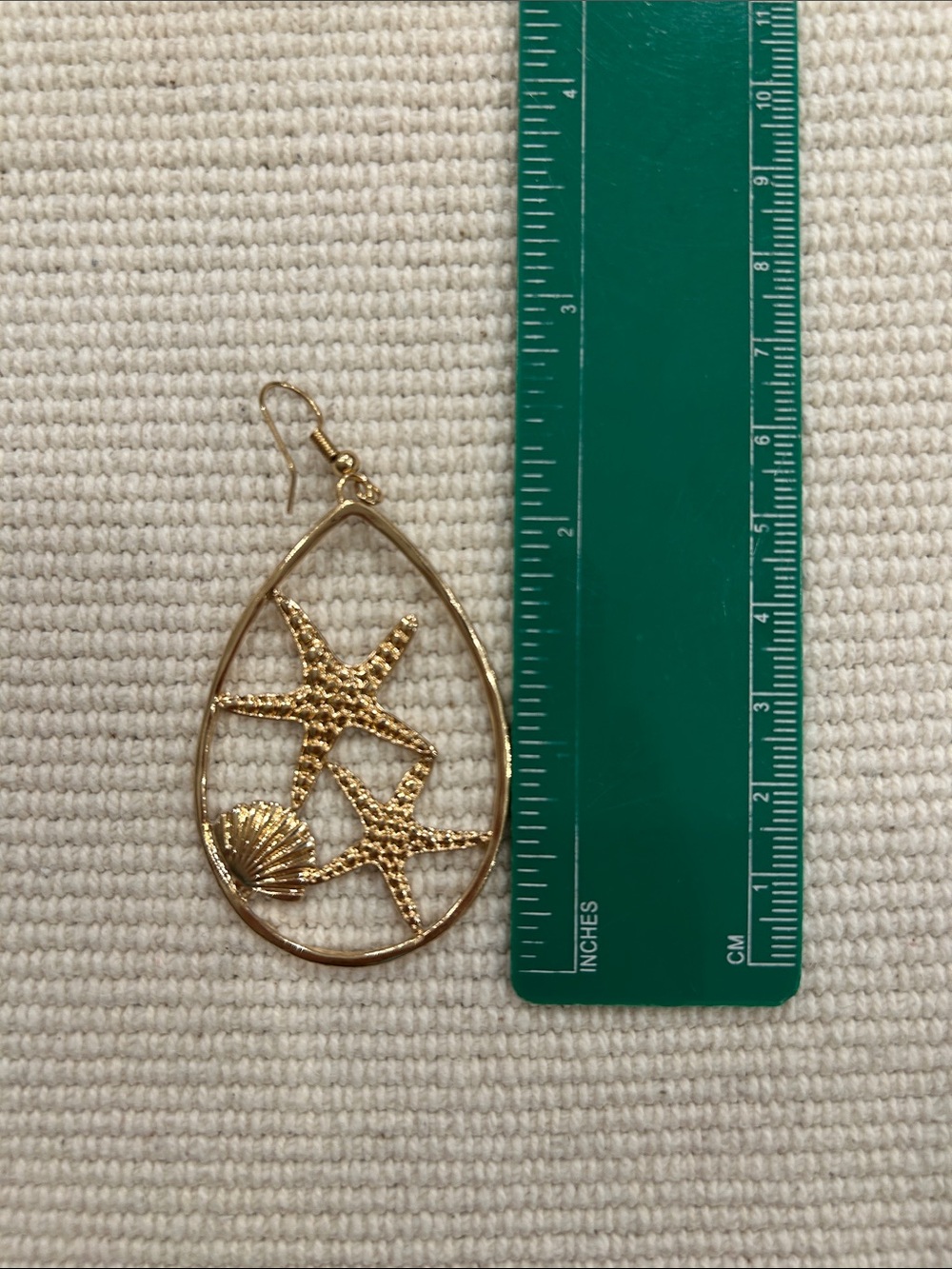 Gold Starfish & Shell Teardrop Earrings - Picture 3 of 4